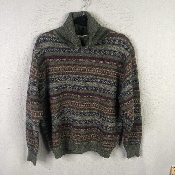 Vintage Eddie Bauer Sweater Mens Large Tall Turtleneck Alpaca Fair Isle 90s - Picture 1 of 13